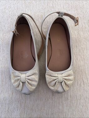 Girls' Beige Bow Strap Flats - Kids Shoes